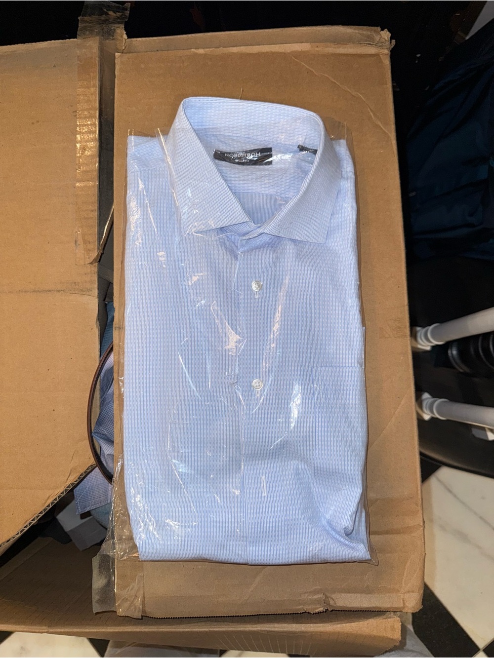 Nordstrom Light Blue Men's Dress Shirt - Textured Spread Collar